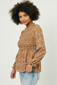 Camel Smock Floral Blouse