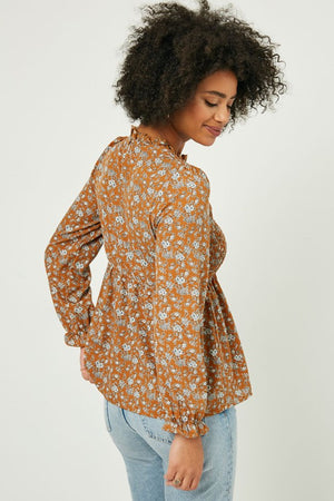 Camel Smock Floral Blouse