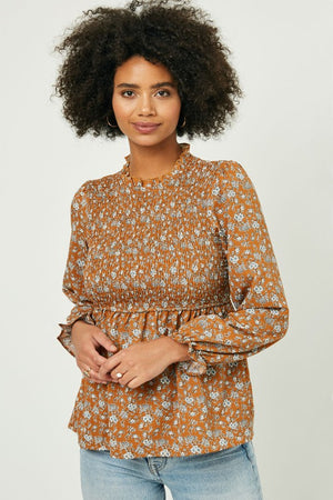 Camel Smock Floral Blouse