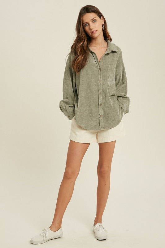Soft Olive Corduroy Button Up