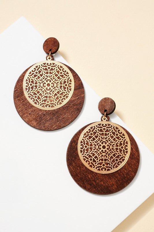 Wood Cut Metal Earrings