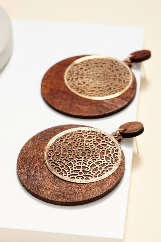 Wood Cut Metal Earrings