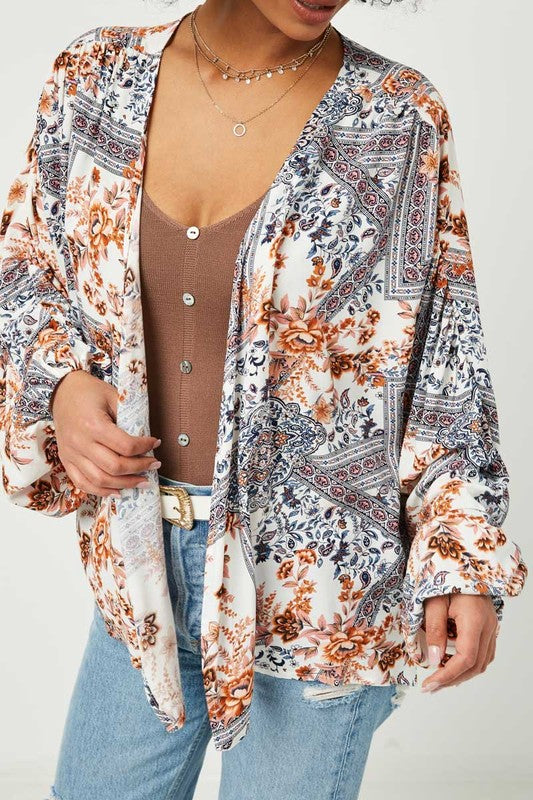 Printed Ruched Cardigan