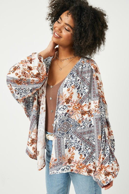 Printed Ruched Cardigan