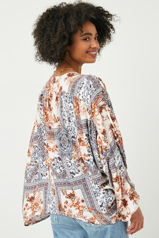 Printed Ruched Cardigan