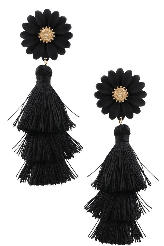 Flower Tassel Earrings (Black)