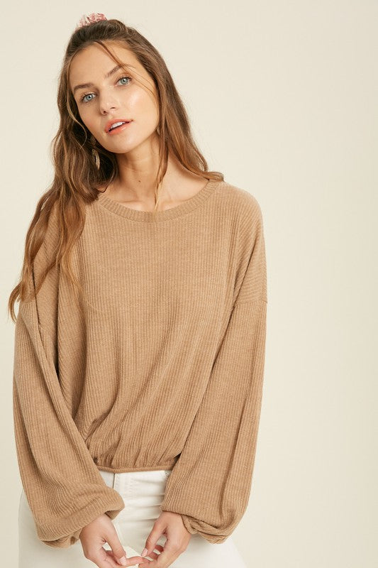 Taupe Rib Knit Top