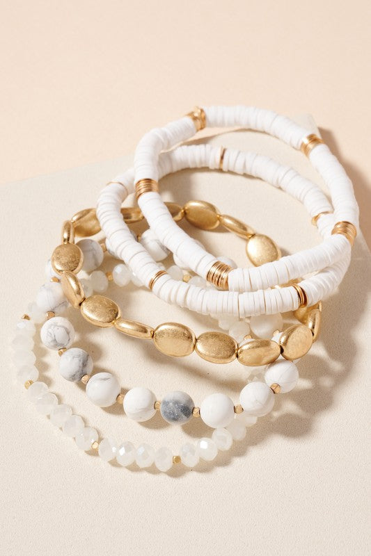 White Mixed Media Bracelet Stack