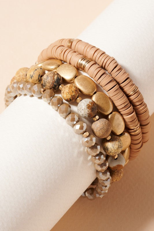 Stone Glass Disc Bracelet Set