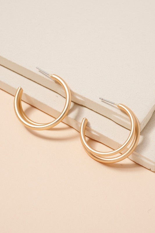 Matte Gold Double Hoops