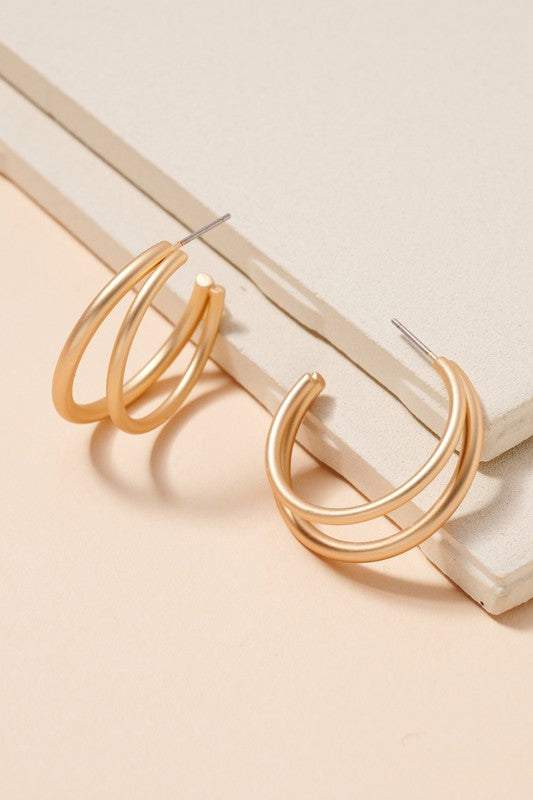 Matte Gold Double Hoops