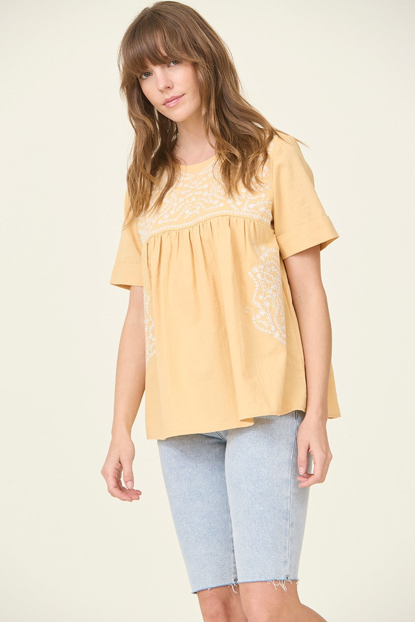 Embroidered Babydoll Blouse (Citrus)