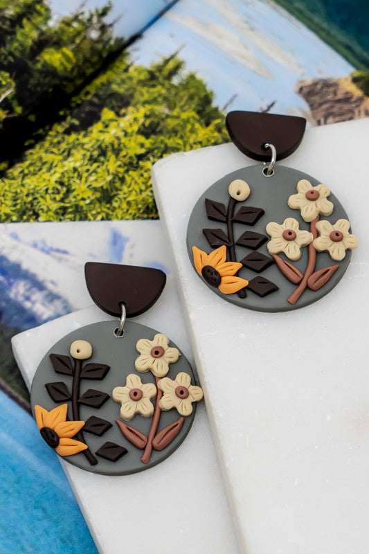 Floral Clay Drop Earrings