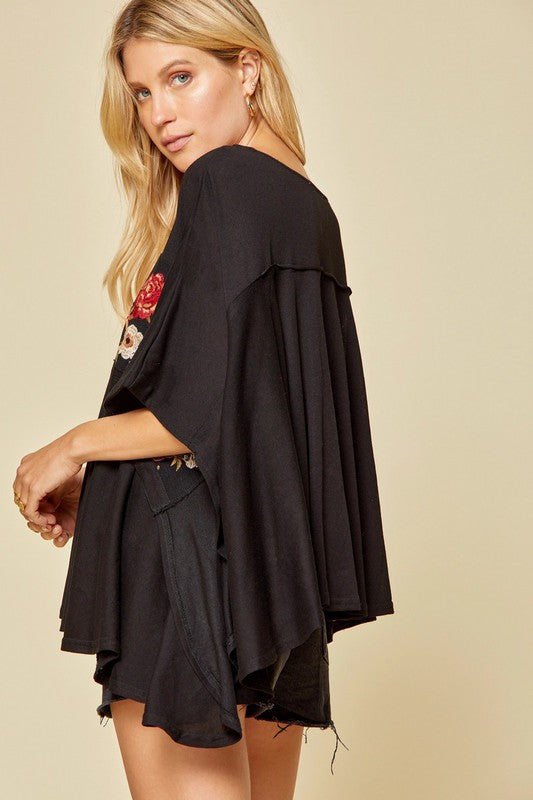 Embroidered Poncho Top