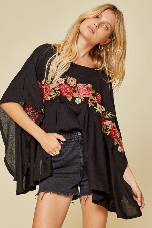 Embroidered Poncho Top