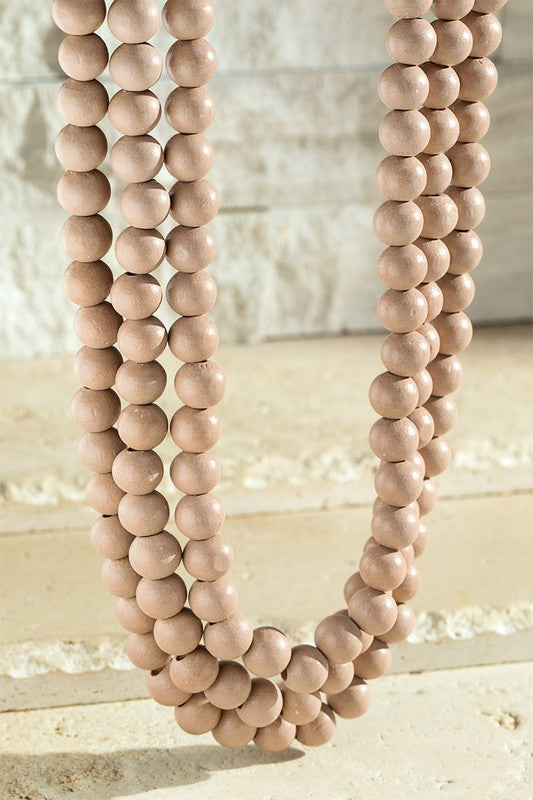 Taupe  Statement Wood Bead Necklace
