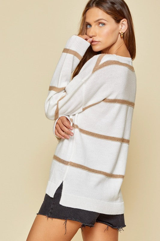 Ivory Taupe Stripe Sweater