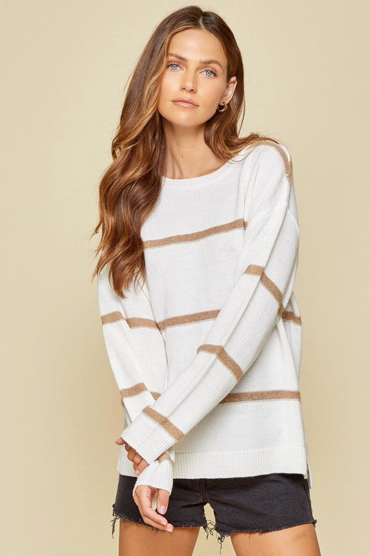 Ivory Taupe Stripe Sweater