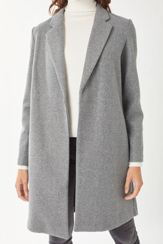 Grey Fleece Long Line Coat