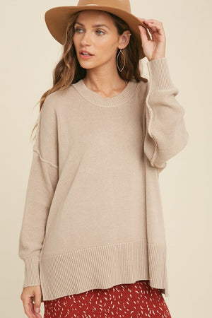 Taupe Side Slit Sweater