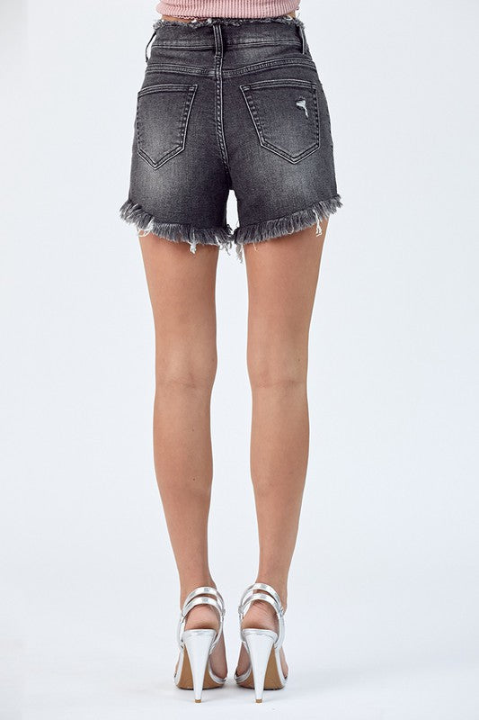 Black High Rise Fray Shorts