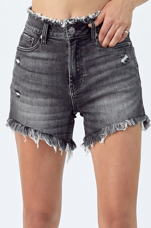 Black High Rise Fray Shorts