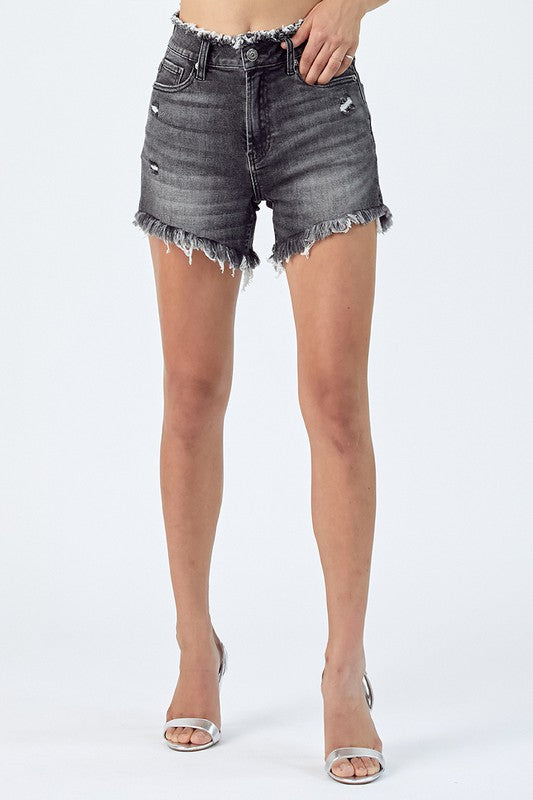 Black High Rise Fray Shorts