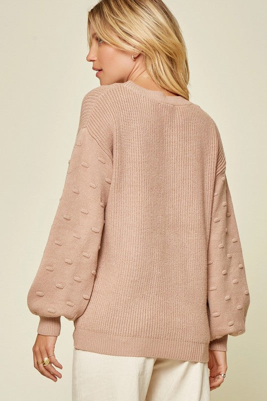 Mocha Pom Sleeve Sweater