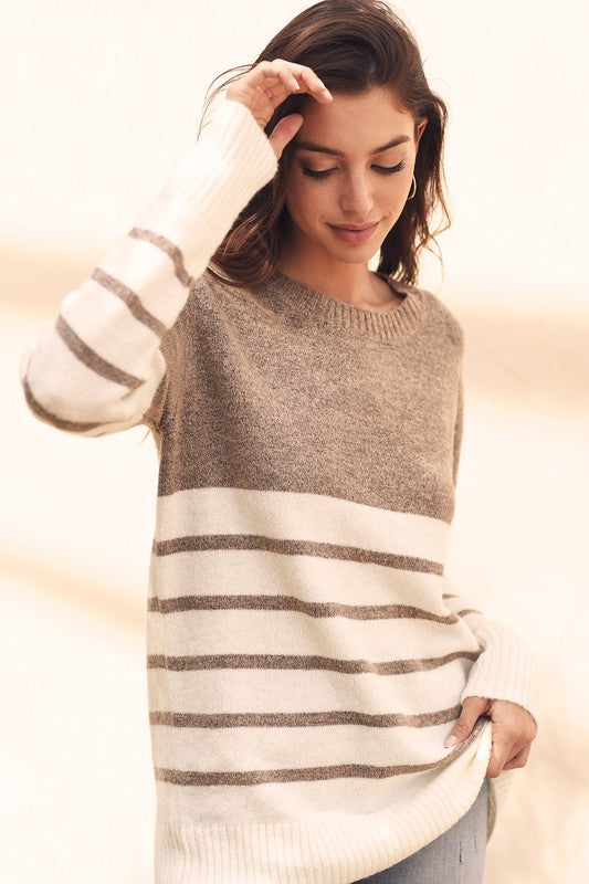 Khaki & Ivory Striped Sweater