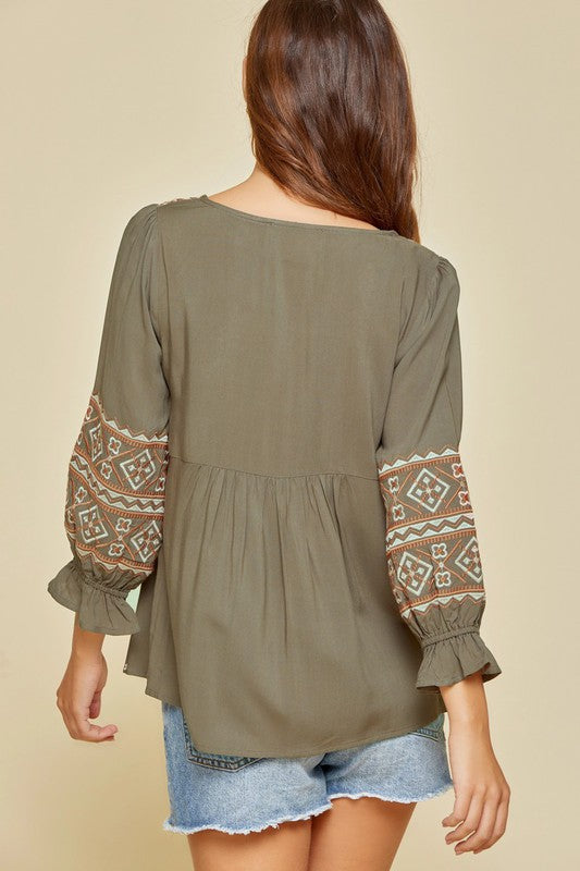 Olive Embroidered Blouse