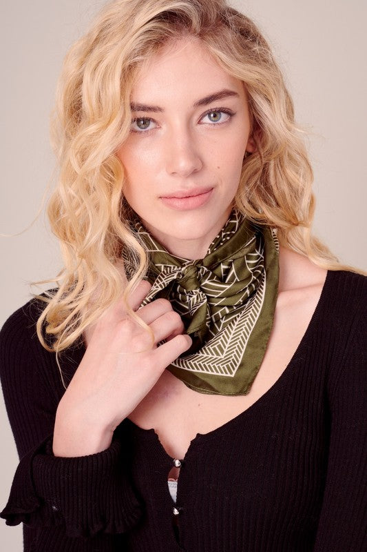 Olive Geo Silk Bandana