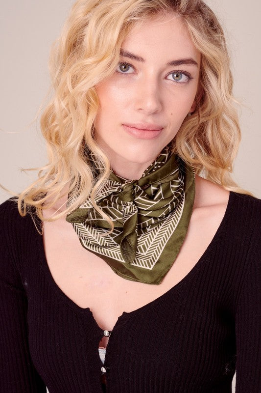 Olive Geo Silk Bandana