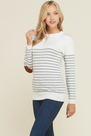 Stripe Elbow Patch Sweater (Grey)