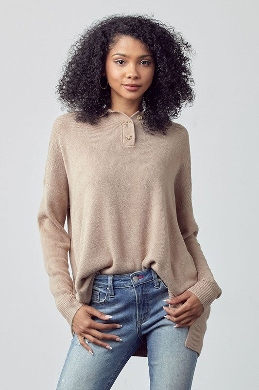 Taupe Button Collar Sweater