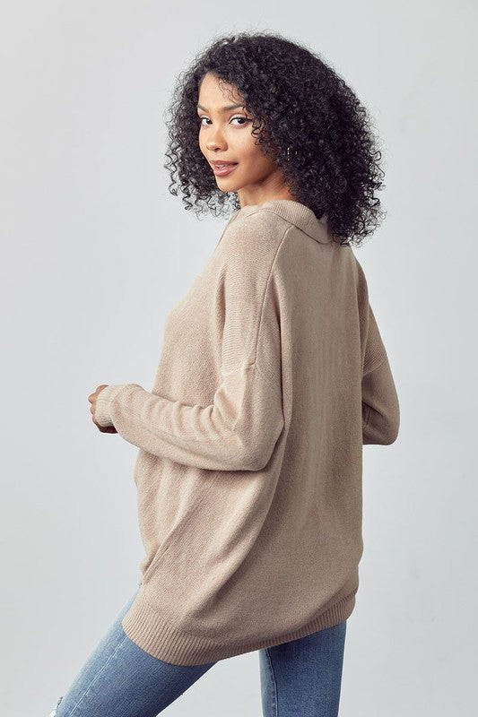 Taupe Button Collar Sweater