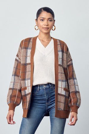 Camel Plaid Cardigan