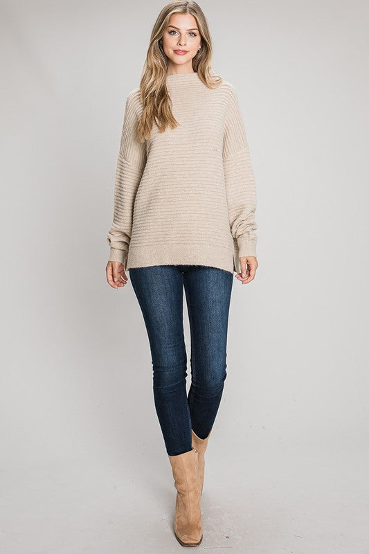 Beige Mock Neck Sweater