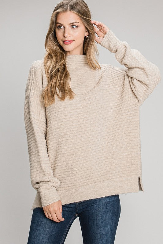 Beige Mock Neck Sweater