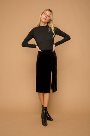 Black Velvet Midi Skirt