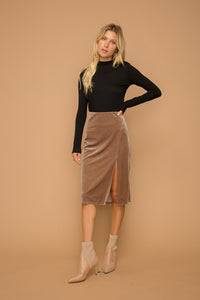 Taupe Velvet Midi Skirt