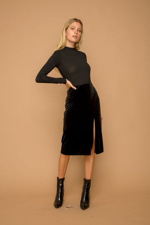 Black Velvet Midi Skirt