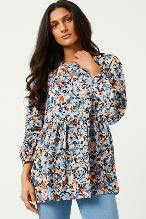 Blue Floral Tunic Top