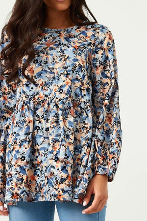 Blue Floral Tunic Top