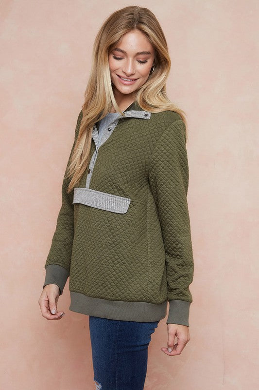 Olive Quilted Hoodie