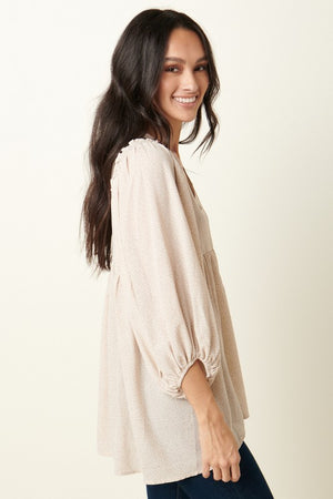 Taupe Print Babydoll Top