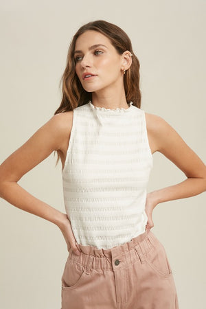 Texture Mock Neck Sleeveless Top