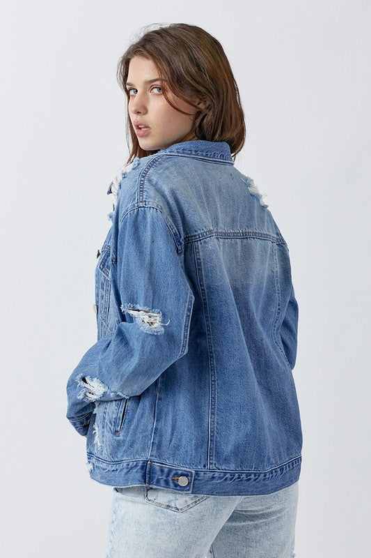 Heavy Distress Relaxed Denim Jacket