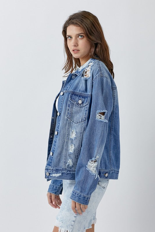 Heavy Distress Relaxed Denim Jacket