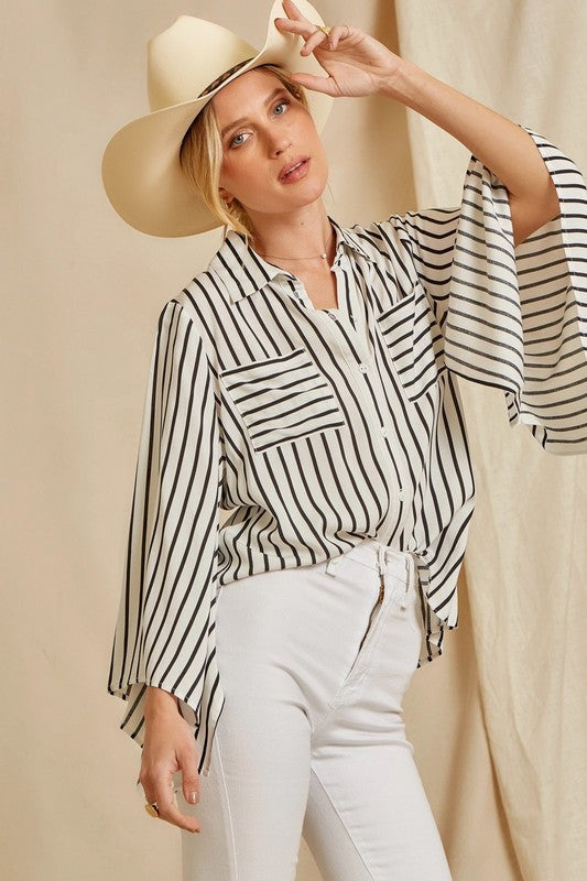 Bell Sleeve Stripe Blouse