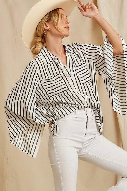 Bell Sleeve Stripe Blouse